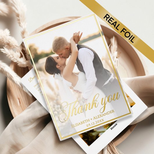 Wedding Photo Script Thank You Foil Card 箔シーズンカード
