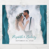 Wedding Photo Teal Blue Silver Agate スパークリングワインラベル (シングルラベル)