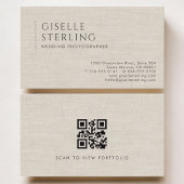 Wedding Photographer Luxury Neutral Linen QR Code 名刺