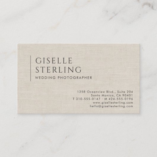 Wedding Photographer Luxury Neutral Linen QR Code 名刺 (正面)