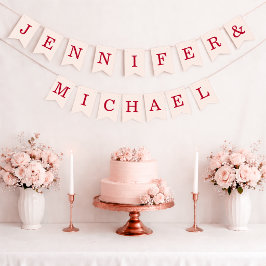 Wedding Pink and Red Bride and Groom Names Simple バンティングフラッグ