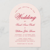 Wedding Pink Arch Red Script Simple Calligraphy  招待状 (正面)