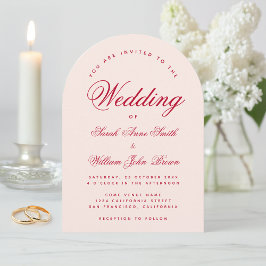 Wedding Pink Arch Red Script Simple Calligraphy  招待状