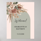 Wedding pink arch sage green taupe pampas roses ポスター (正面)