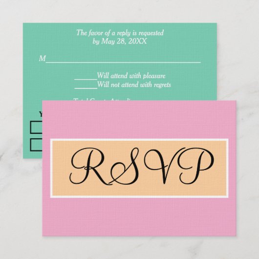 Wedding Pink Beige Seafoam Green RSVP (正面/裏面)