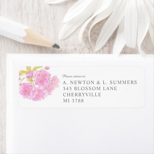 Wedding pink blossom watercolor customized address ラベル (インサイチュ)