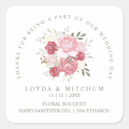 Wedding Pink Floral Bouquet Wedding Sanitizer Gel スクエアシール