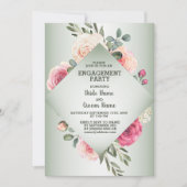 Wedding Pink Floral Rustic Green Engagement Party 招待状 (正面)