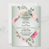 Wedding Pink Floral Rustic Green Rehearsal Dinner 招待状 (正面)