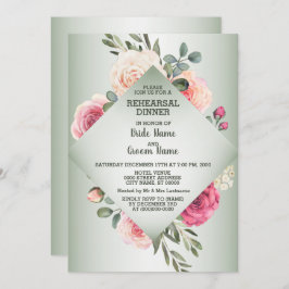 Wedding Pink Floral Rustic Green Rehearsal Dinner 招待状