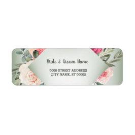 Wedding Pink Floral Rustic Green Return Address ラベル