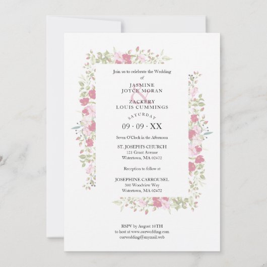 Wedding Pink & Red Shades Flowers & Branches Photo 招待状 (裏面)