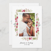 Wedding Pink & Red Shades Flowers & Branches Photo 招待状 (正面/裏面)