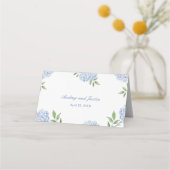 Wedding Place Cards, Blue Hydrangea Border Classic プレイスカード (裏面)