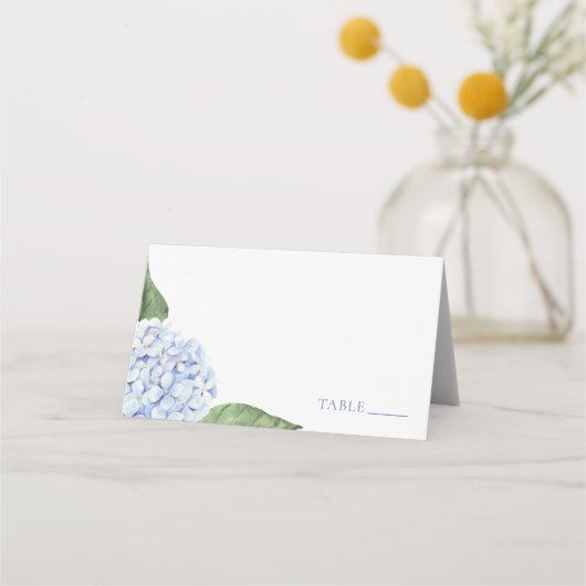 Wedding Place Cards, Blue Hydrangea Classic Escort プレイスカード (正面)