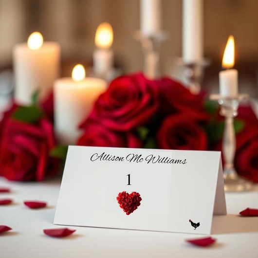 Wedding Place Cards Chicken Icon-Red Roses テーブルナンバー