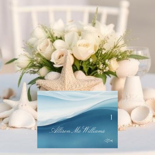 Wedding Place Cards Fish Icon-Serene Blue テーブルナンバー