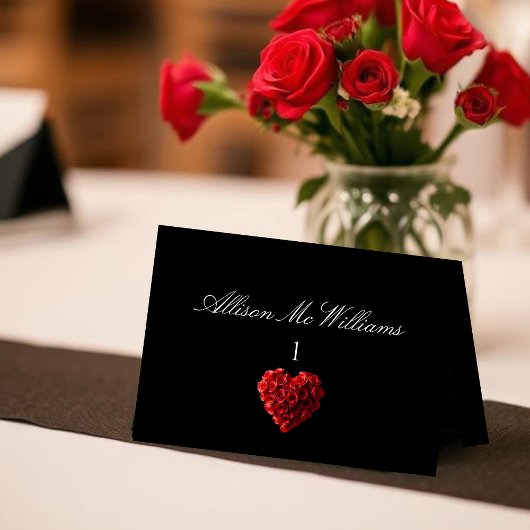 Wedding Place cards--Heart Shaped Red Roses テーブルナンバー