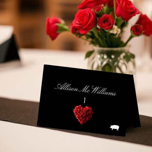 Wedding Place Cards Pork Icon-Red Roses テーブルナンバー