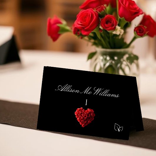 Wedding Place Cards Vegan Icon-Red Roses テーブルナンバー