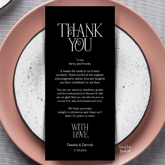 Wedding Place Setting Thank You Classy Black Card プログラム