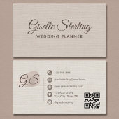 Wedding Planner Beige Linen Modern Elegant QR Code 名刺