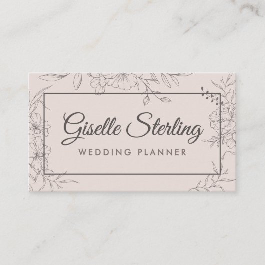 Wedding Planner Blush Pink Floral Line Art 名刺 (正面)