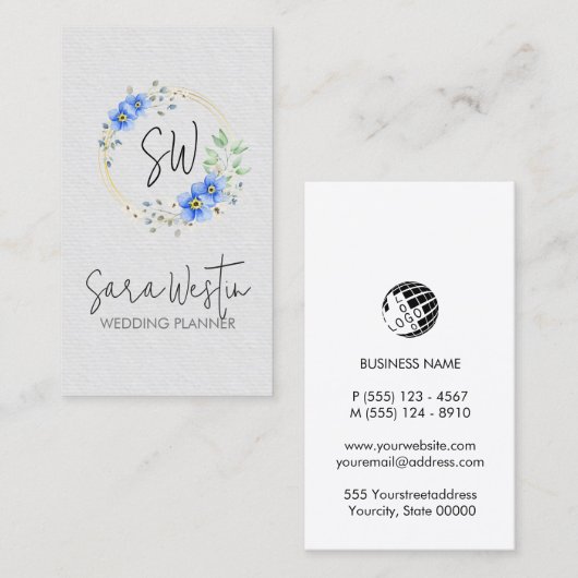 Wedding Planner Flower Floral Monogram Business Ca 名刺 (正面/裏面)