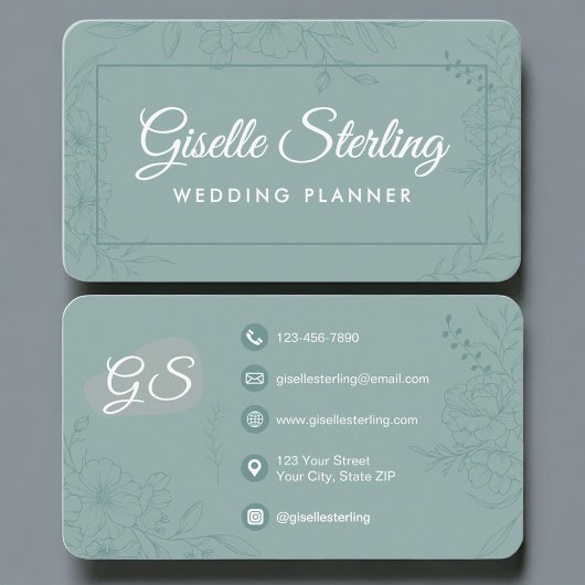 Wedding Planner Green Teal Floral 名刺