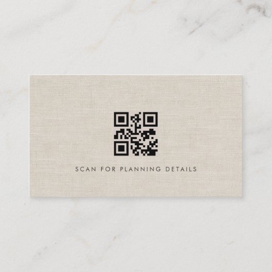 Wedding Planner Luxury Neutral Linen QR Code 名刺 (裏面)