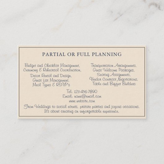 Wedding Planner Victorian Pink Roses Gold Business 名刺 (裏面)