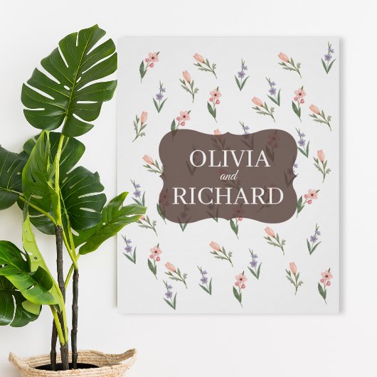 Wedding Poster with Romantic Botanical Pattern ポスター