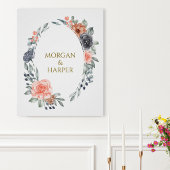 Wedding Poster With Soft Peach & Blue Flowers ポスター