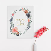 Wedding Poster With Soft Peach & Blue Flowers ポスター