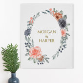 Wedding Poster With Soft Peach & Blue Flowers ポスター