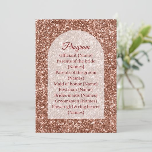 Wedding Program Ceremony Rose Gold Arched Glitter プログラム (スタンド正面)