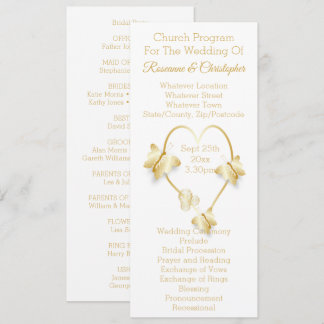 Wedding Program Gold Coloured Heart Butterfly プログラム