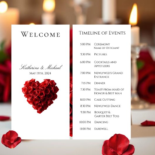 Wedding Program-Heart Shaped Red Roses-