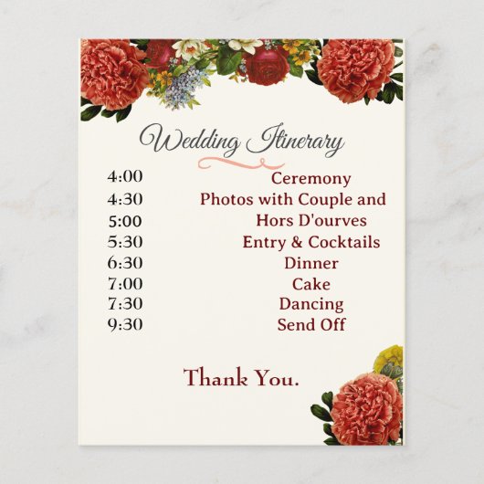 Wedding Program, Itinerary, BOHO Floral Retro (正面)