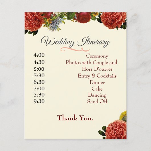 Wedding Program, Itinerary, BOHO Floral Retro (正面)