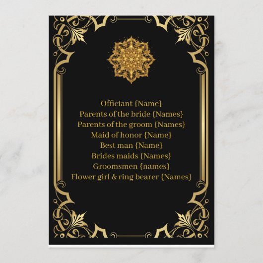 Wedding Program Mandala Luxury Black and Gold  プログラム (正面)