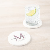 Wedding Purple Monogram Names Year Est  コースター (側面)
