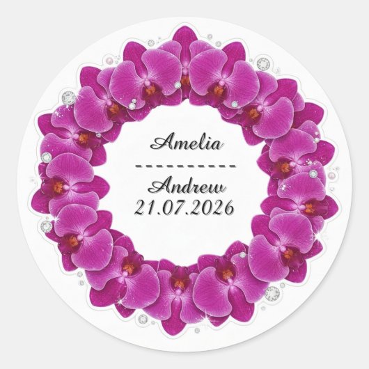 Wedding Purple Orchid Wreath Decor ラウンドシール (正面)