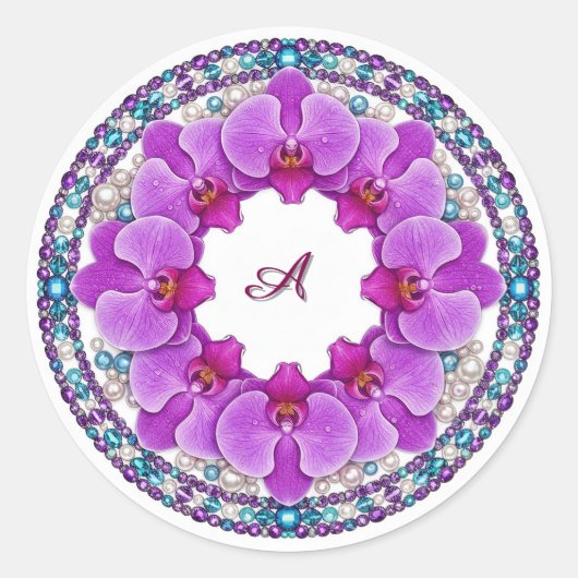 Wedding Purple Orchid Wreath Decor ラウンドシール (正面)