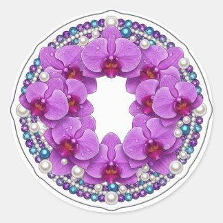 Wedding Purple Orchid Wreath Decor ラウンドシール