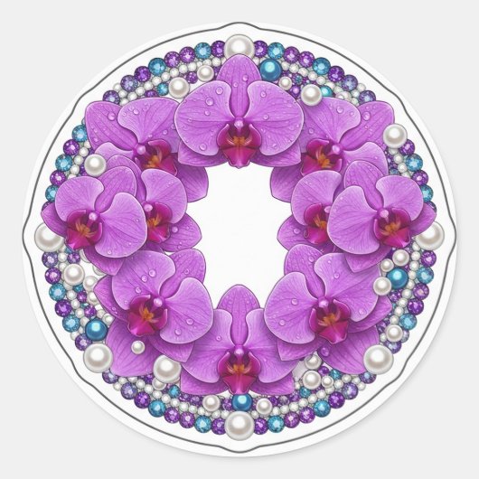 Wedding Purple Orchid Wreath Decor ラウンドシール (正面)