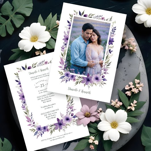 Wedding Purple Shades Flowers Branches Photo 招待状