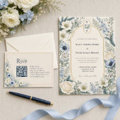 Wedding QR Code RSVP Card | ブルー アイボリー ウィンター