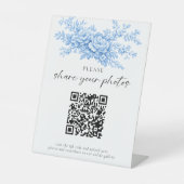 Wedding QR Code Sign Blue Floral Share Photos 台座サイン (正面)