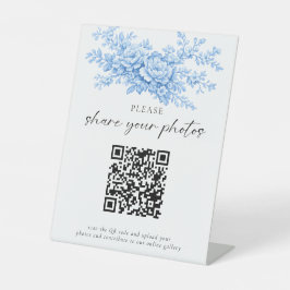Wedding QR Code Sign Blue Floral Share Photos 台座サイン